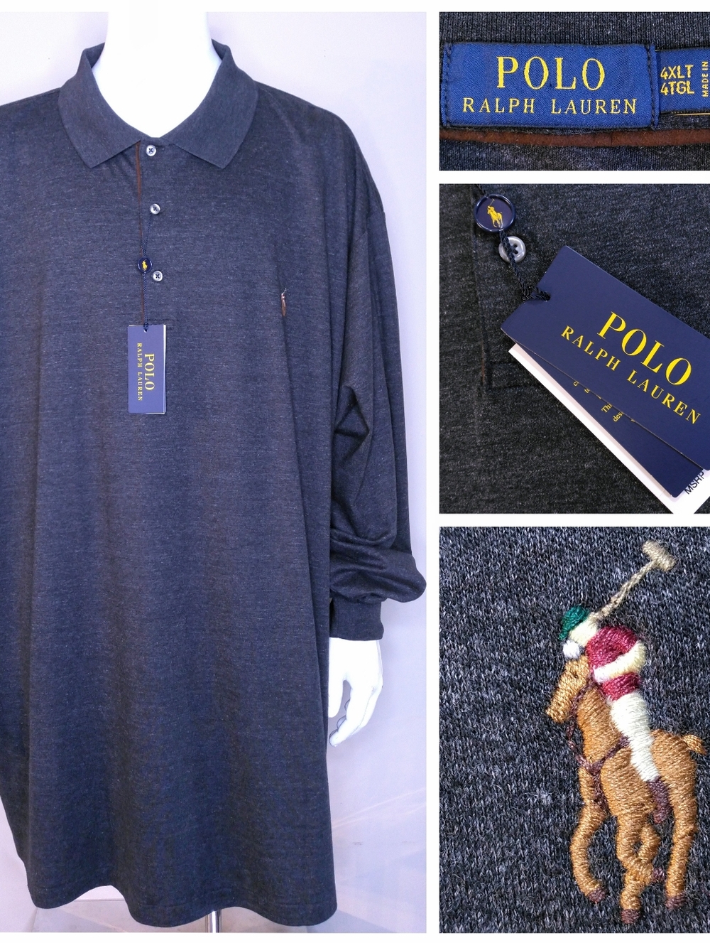 POLO RALPH LAUREN 4XLT NEW with TAGS Black MULTICOLOR PONY XXXXL 4XL BIG & TALL